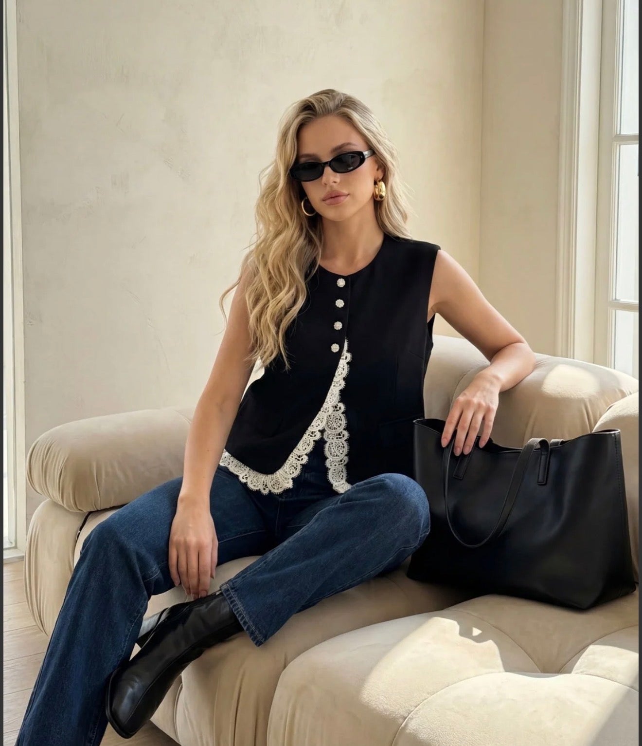 Ärmelloses Spitzentop mit Steine