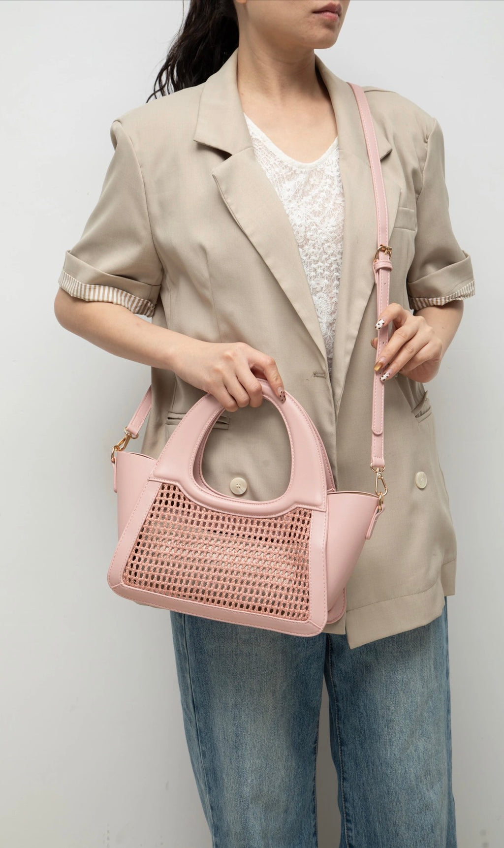 Elegante Rattan-Optik Handtasche