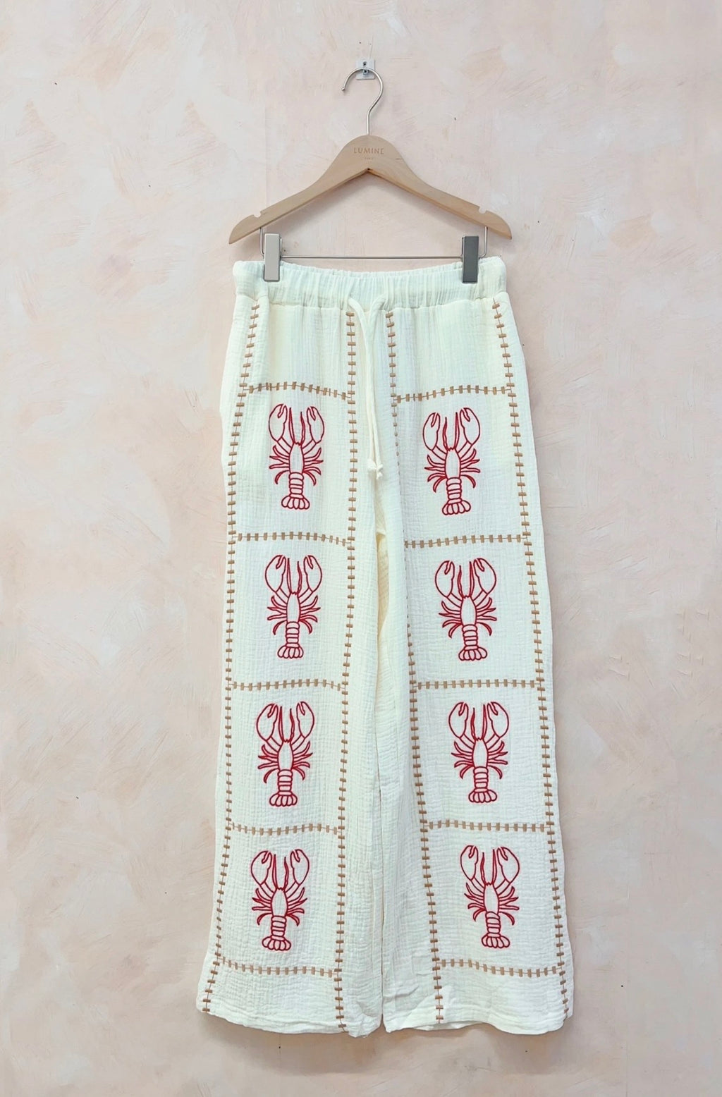 Baumwollgaze-Hose mit Hummerstickerei