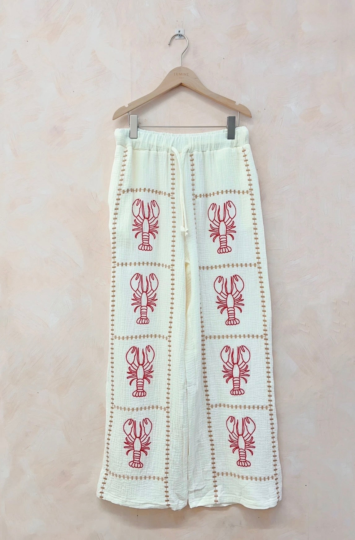 Baumwollgaze-Hose mit Hummerstickerei
