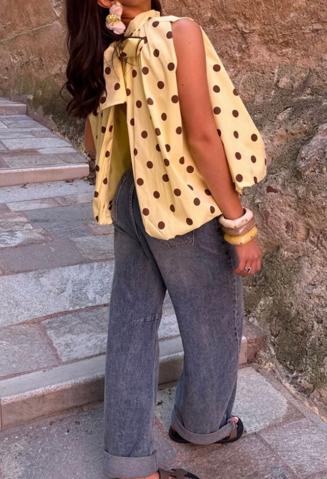 Polka Dots Bluse ohne Ärmel Rückenfrei