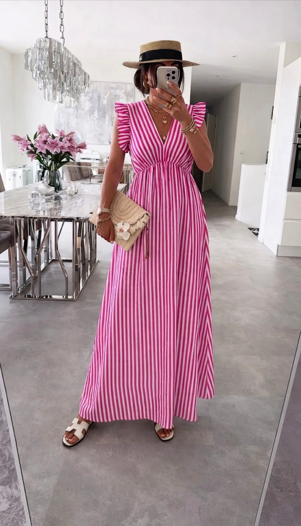 Gestreiftes Baumwollgaze Sommerkleid