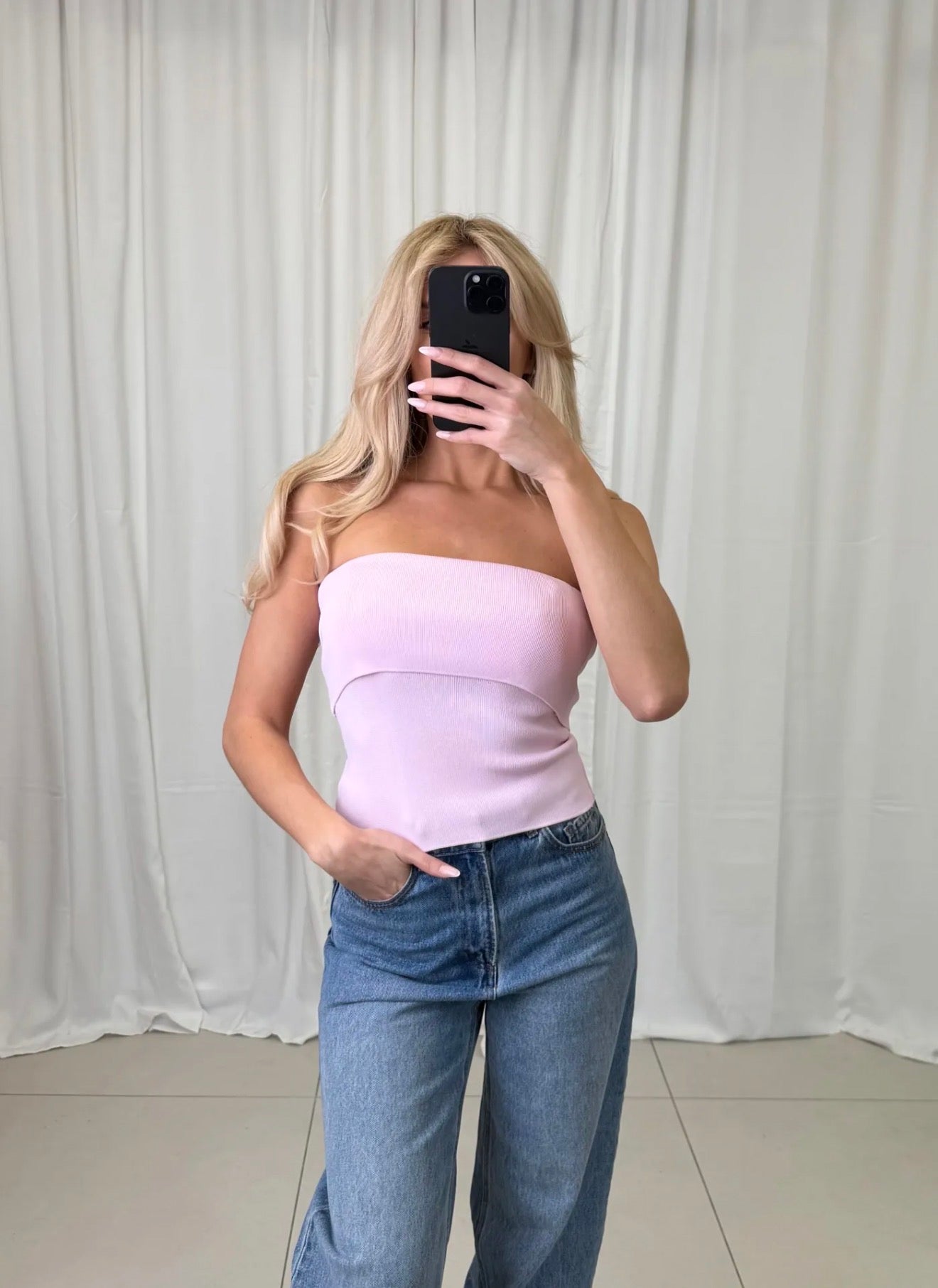 Geripptes Bandeau Top