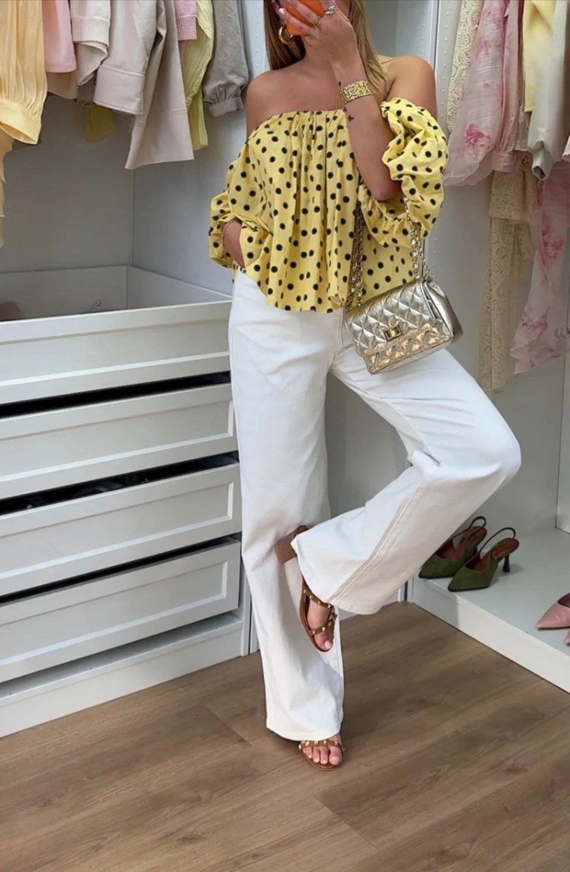 Polka Dots Bluse Schulterfrei