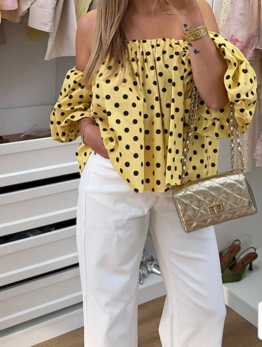Polka Dots Bluse Schulterfrei