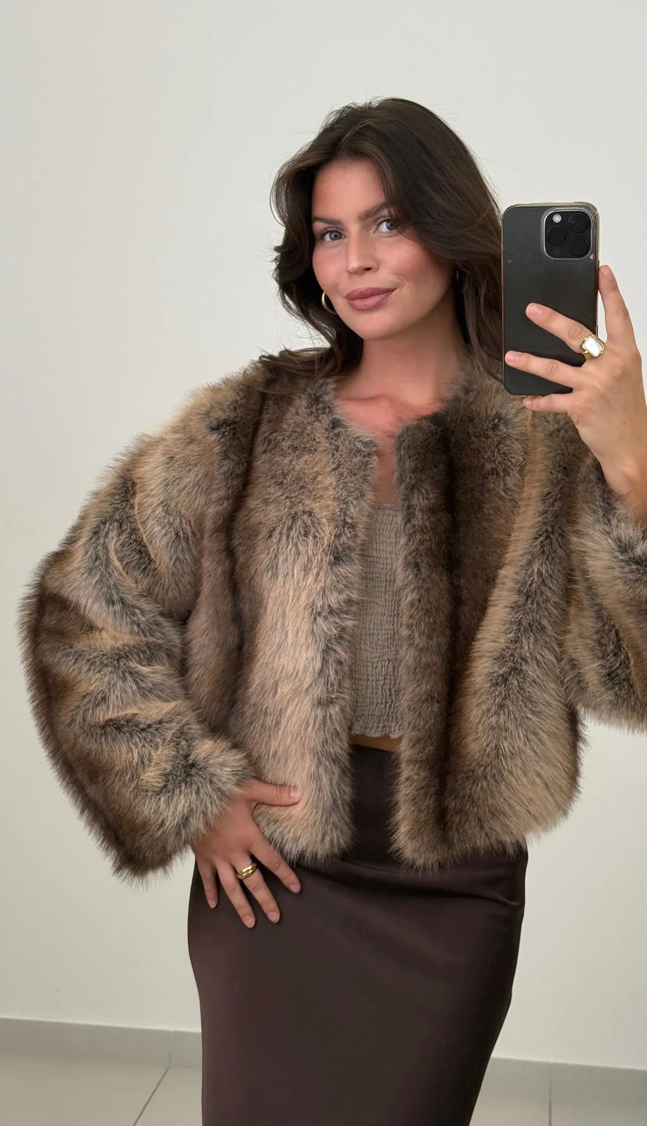 Kurze Kunstpelz Jacke