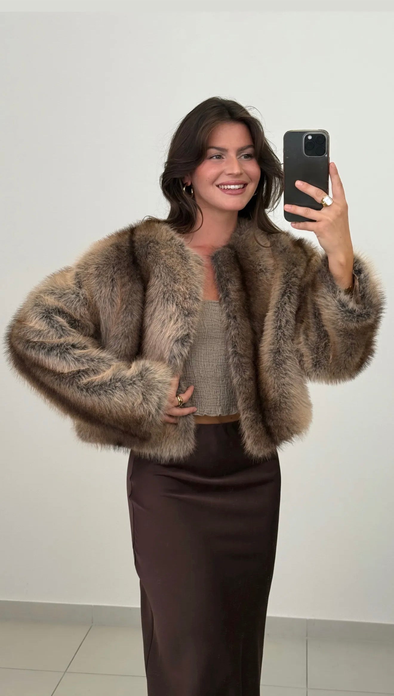 Kurze Kunstpelz Jacke