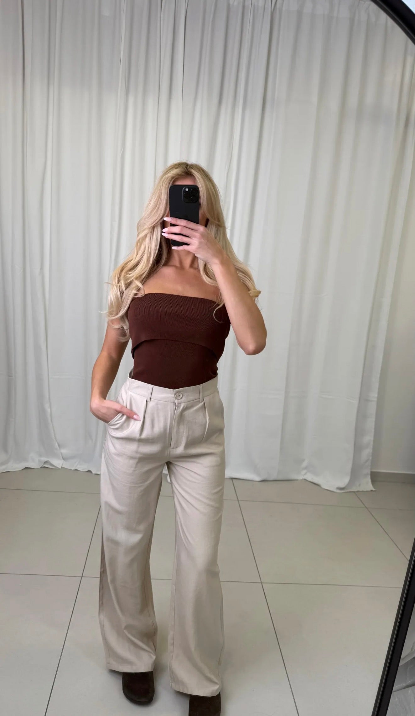 Geripptes Bandeau Top