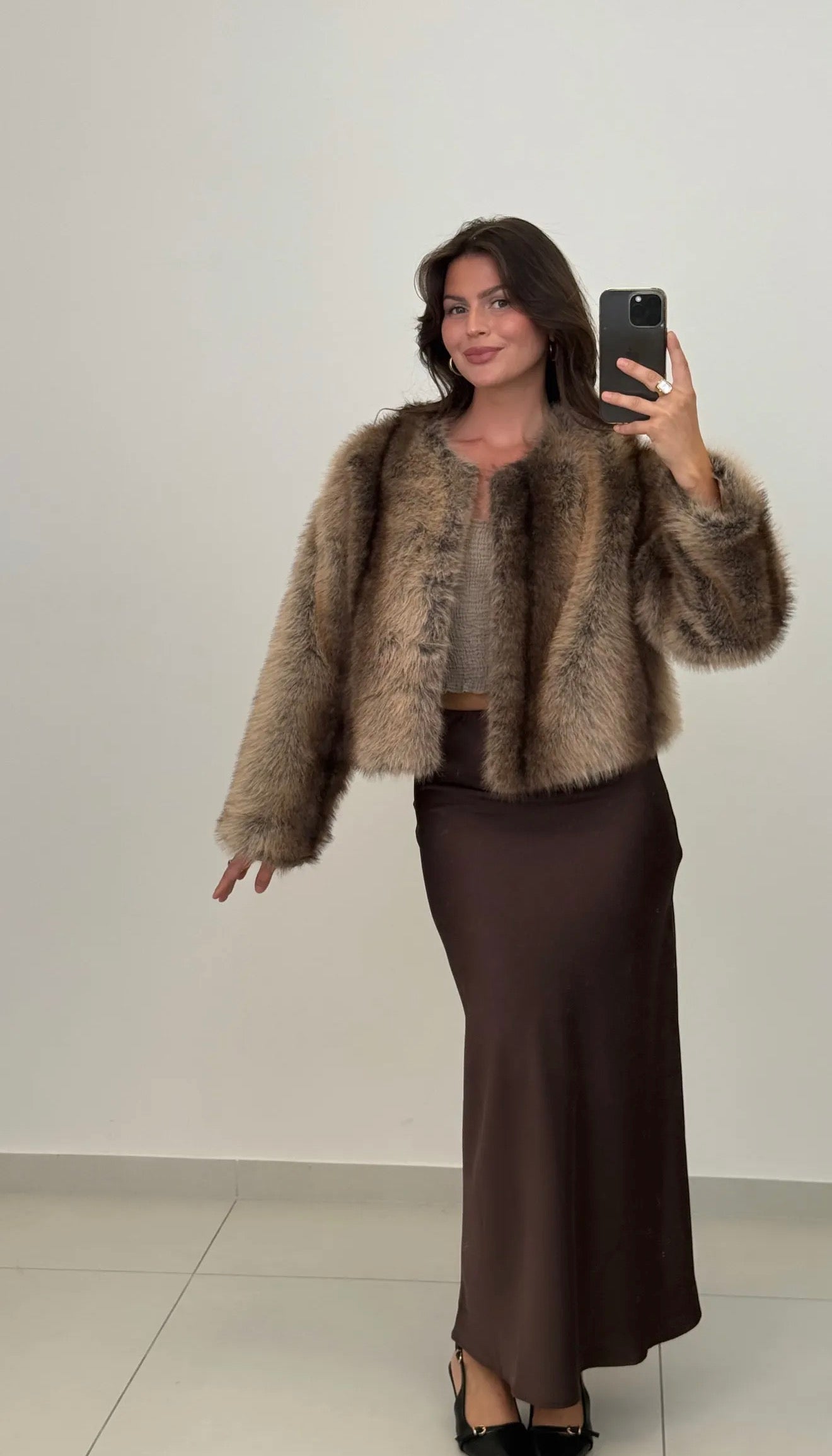 Kurze Kunstpelz Jacke